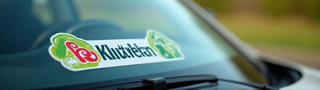 Close-up of Umweltplakette on windshield