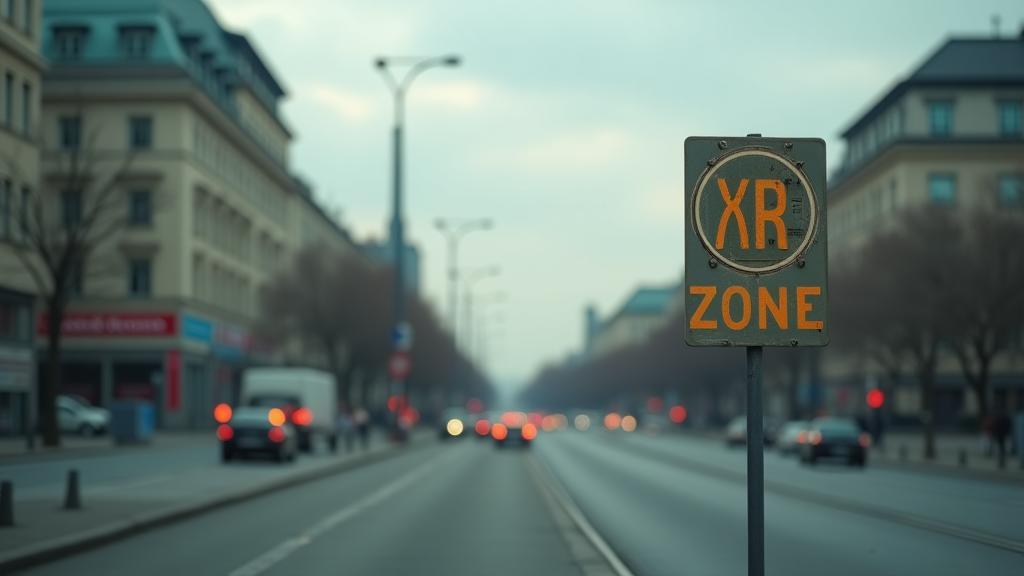 Berlin city street with low-emission environmental zone sign